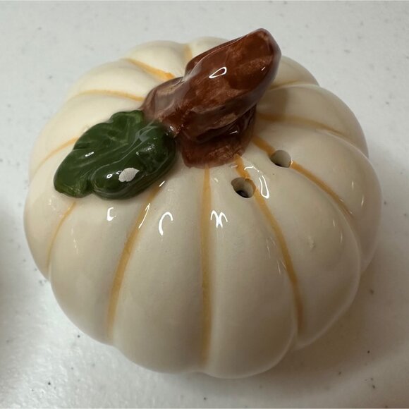 Small Ceramic Pumpkin Salt and Pepper Shakers Fall Autumn Decor White and Orange - Picture 2 of 8